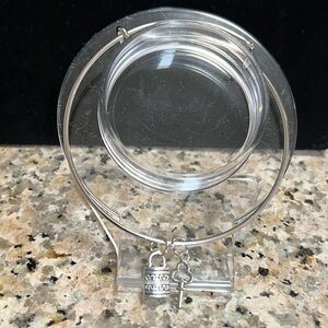 Silver Bangle ADJUSTABLE Bracelet with Key and Lock Charms NWOT